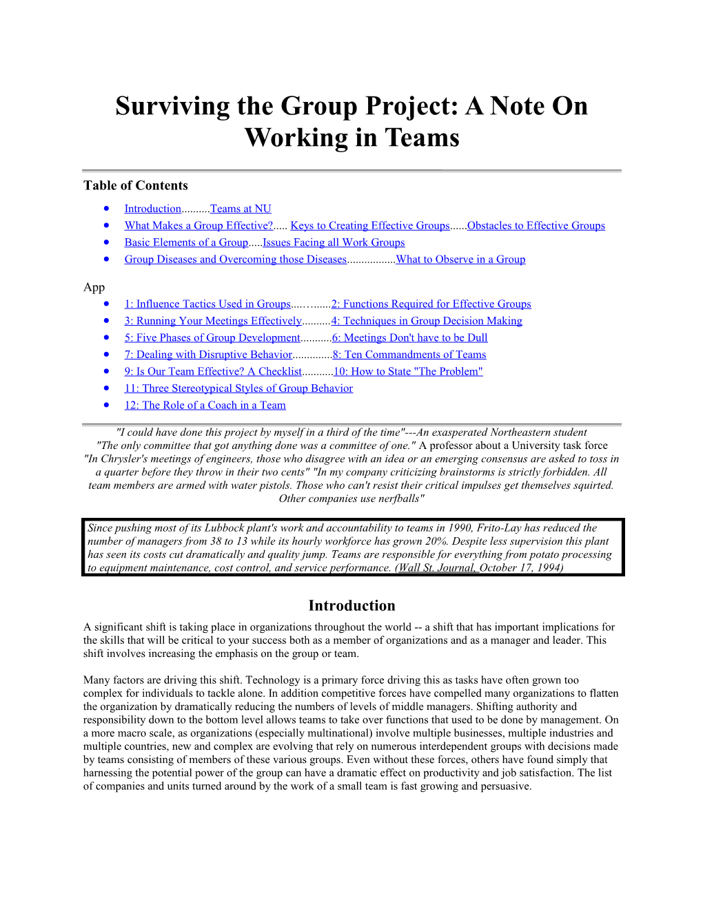 Surviving the Group Project: a Note on Working in Teams