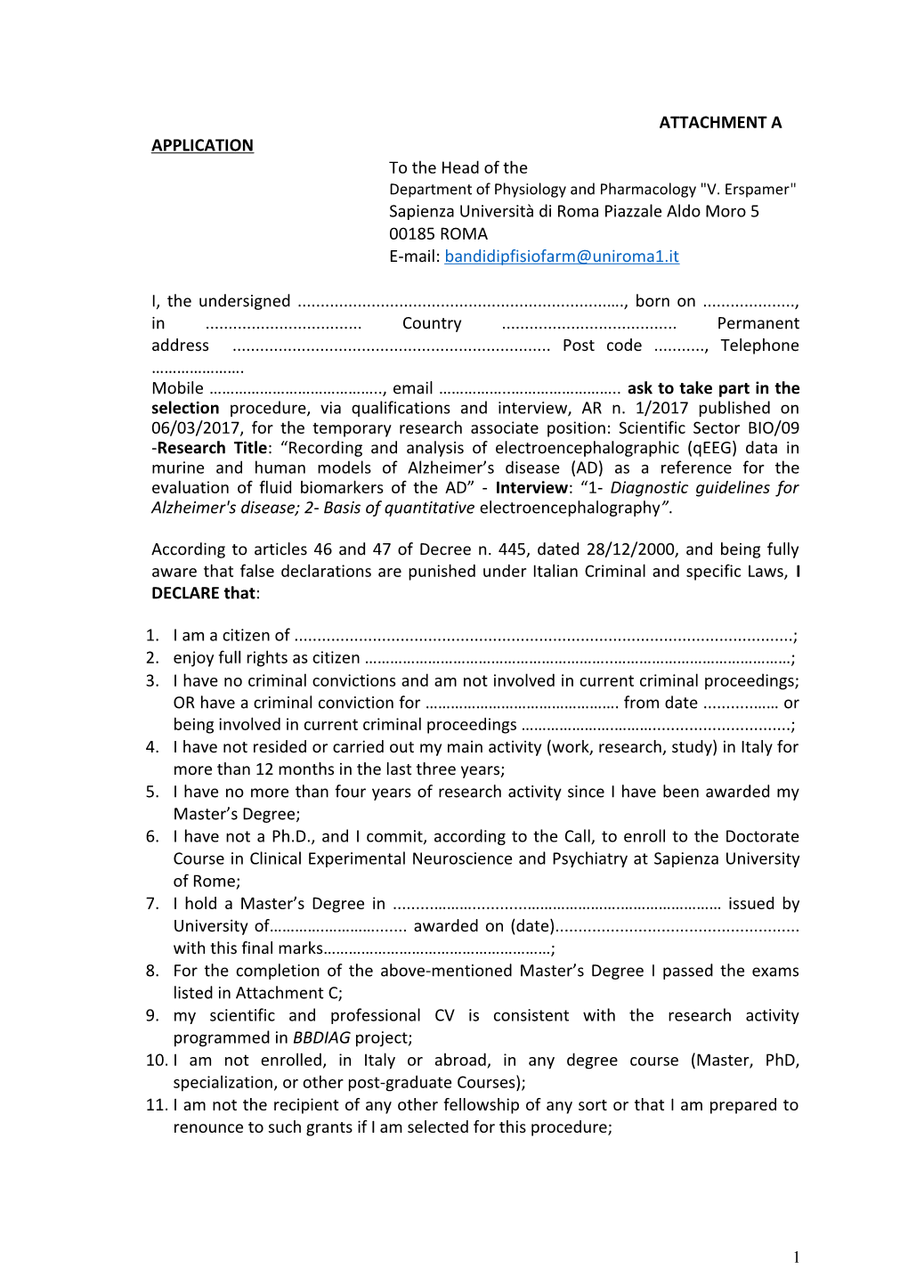 Department of Physiology and Pharmacology V. Erspamer