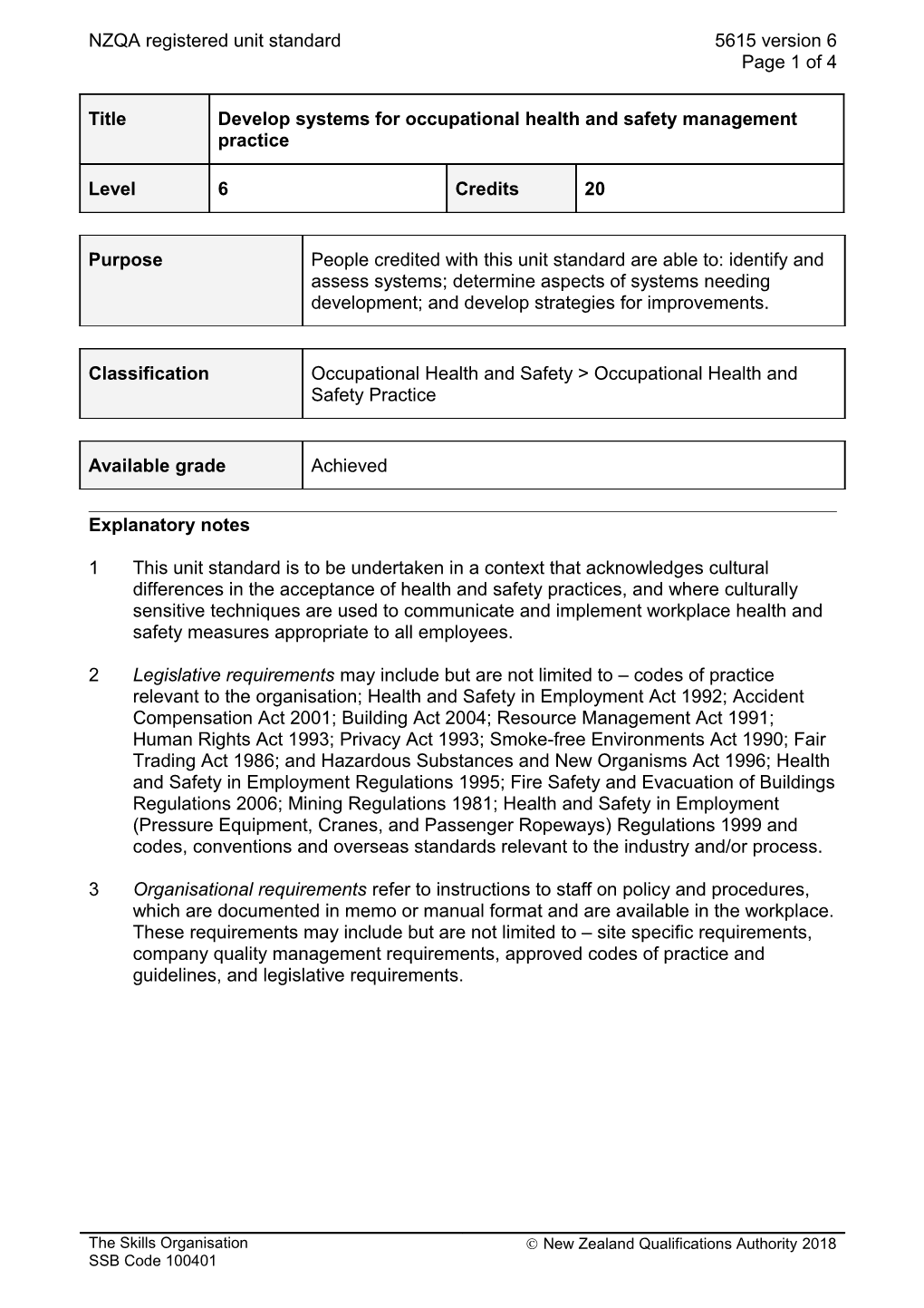 5615 Develop Systems for Occupational Health and Safety Management Practice