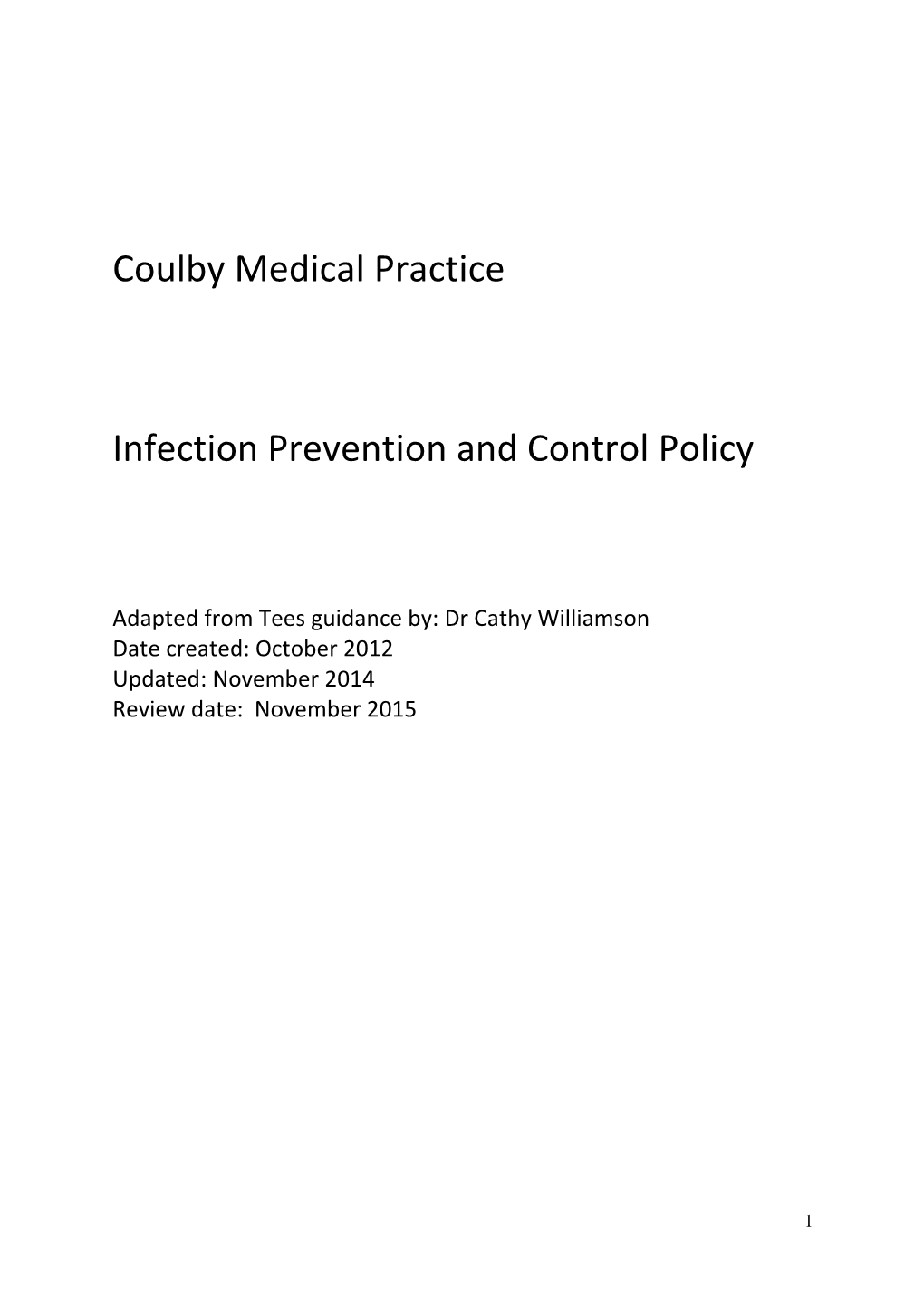 Infection Prevention and Control Policy