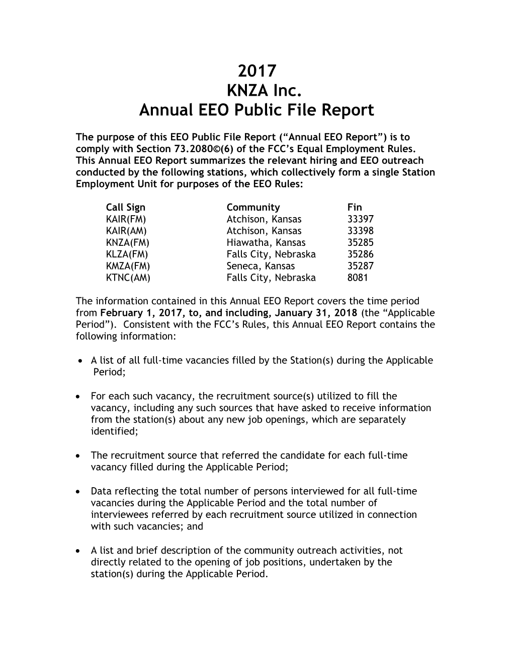 Annual EEO Public File Report