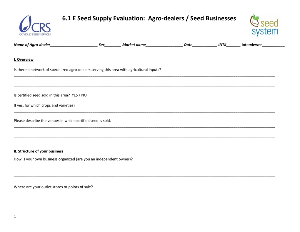 6.1 E Seed Supply Evaluation: Agro-Dealers/ Seed Businesses