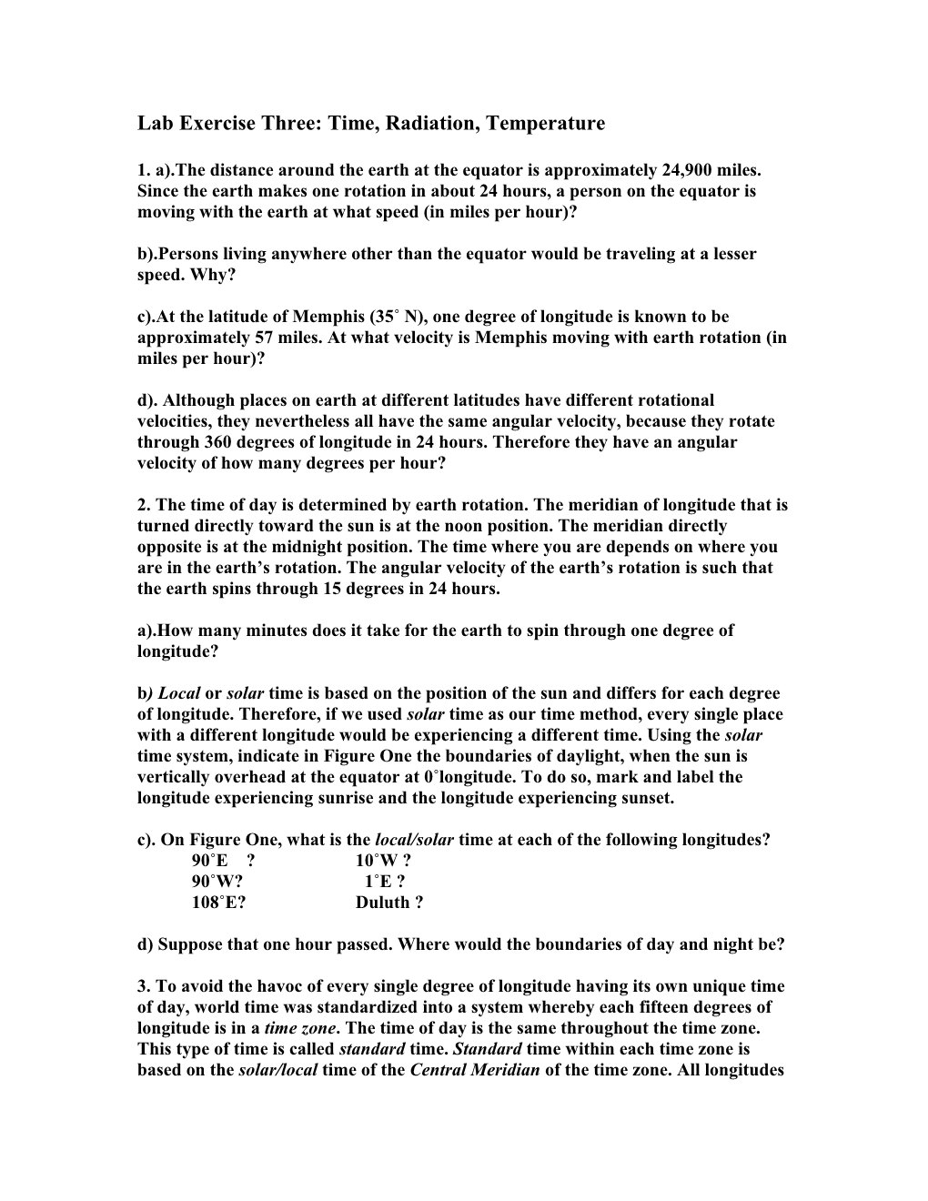 Lab Exercise Three: Time, Radiation, Temperature, Humidity