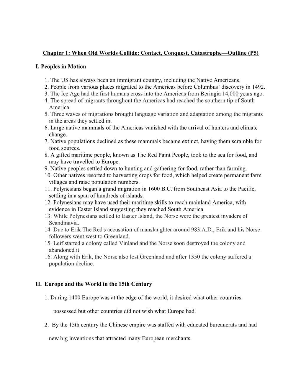 Chapter 1: When Old Worlds Collide: Contact, Conquest, Catastrophe Outline (P5)