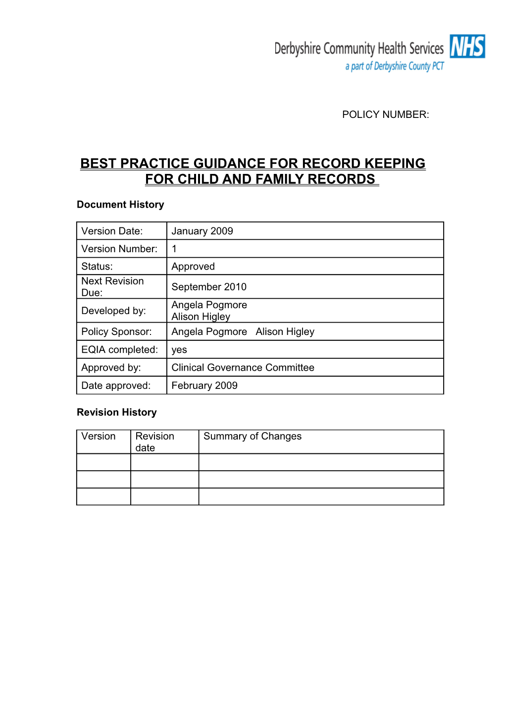 Best Practice Guidance for Record Keeping for Child and Family Records