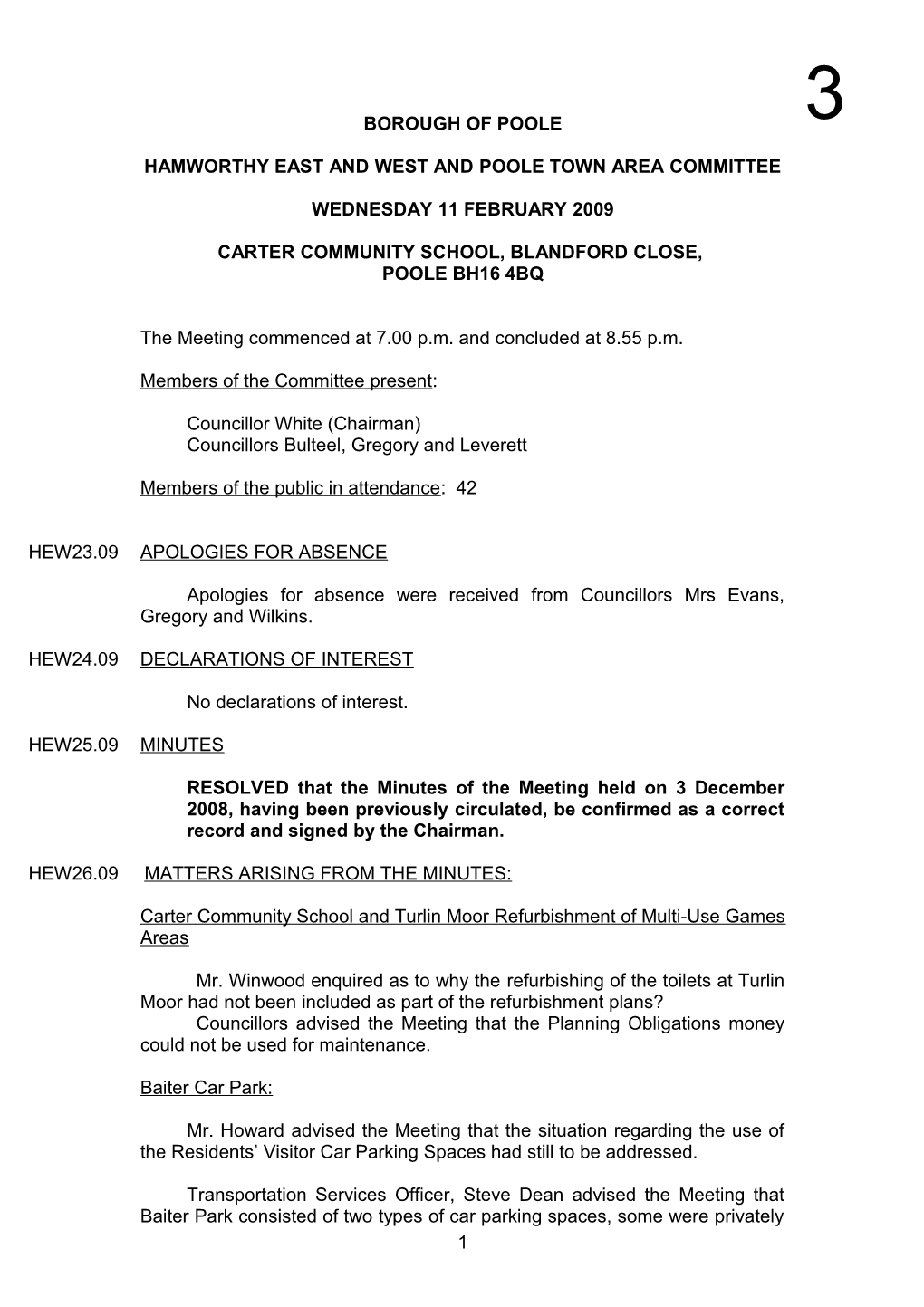 Minutes - Hamworthy East and West and Poole Town Area Committee - 11 February 2008