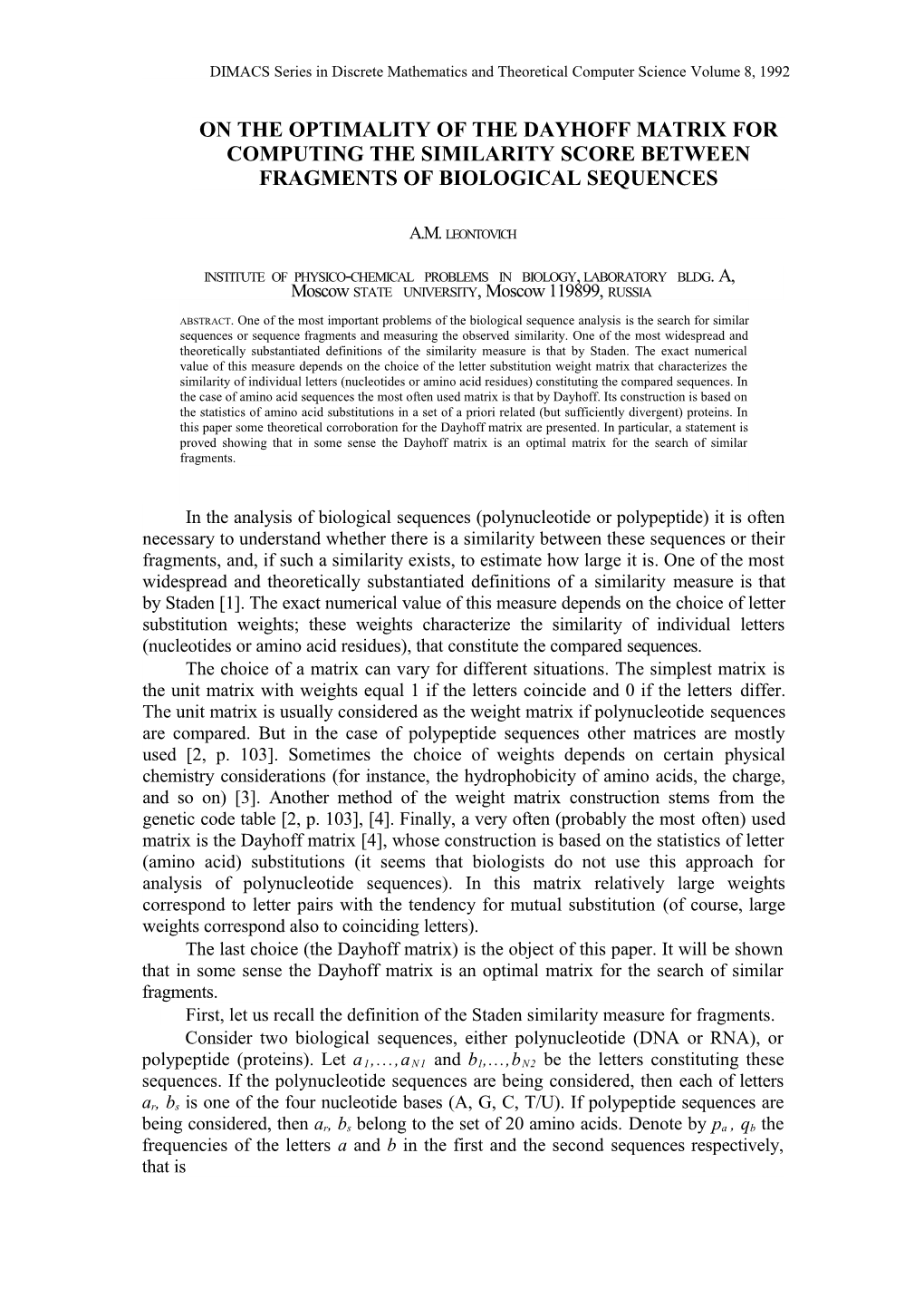 DIMACS Series in Discrete Mathematics and Theoretical Computer Science Volume 8, 1992