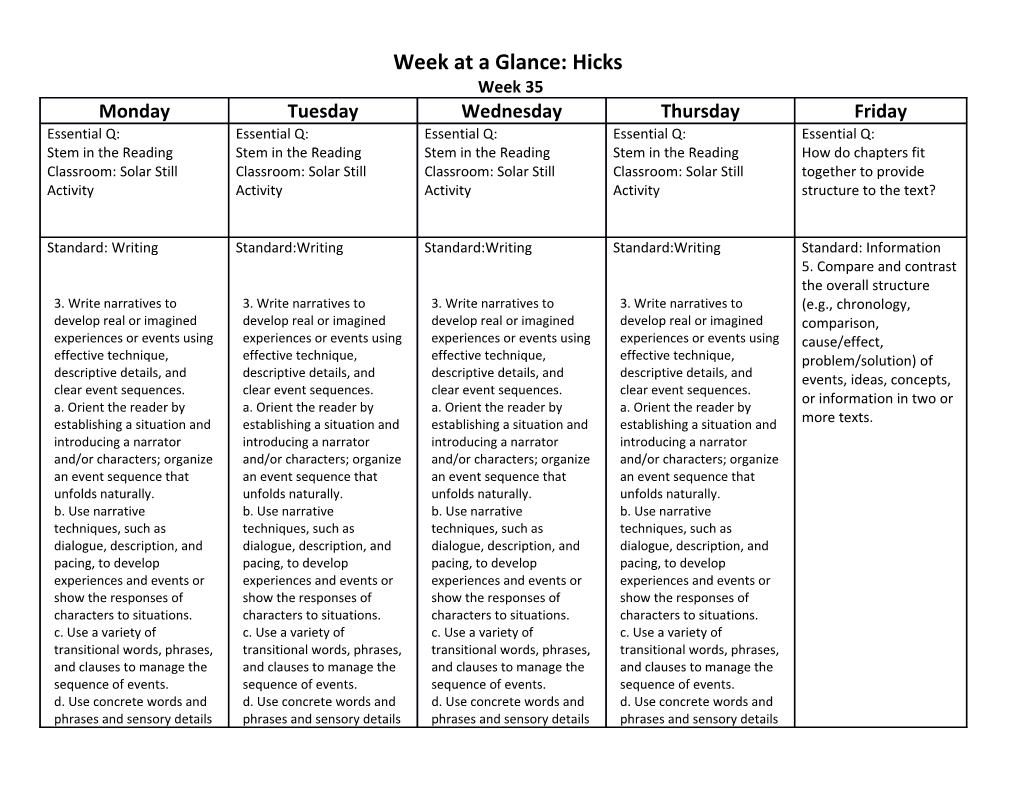 Week at a Glance: Hicks