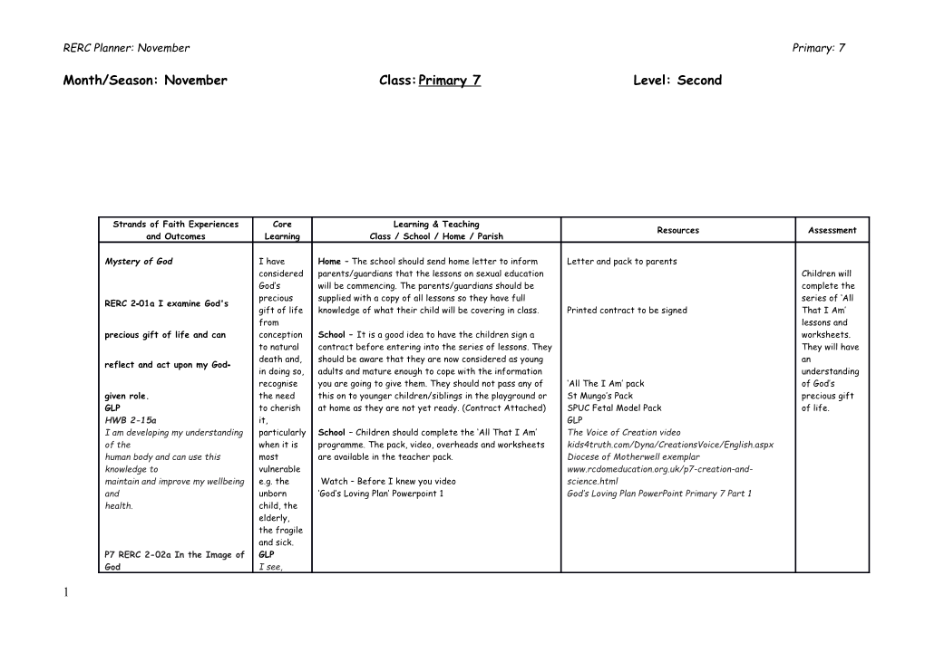 Month/Season: Novemberclass:Primary 7 Level:Second