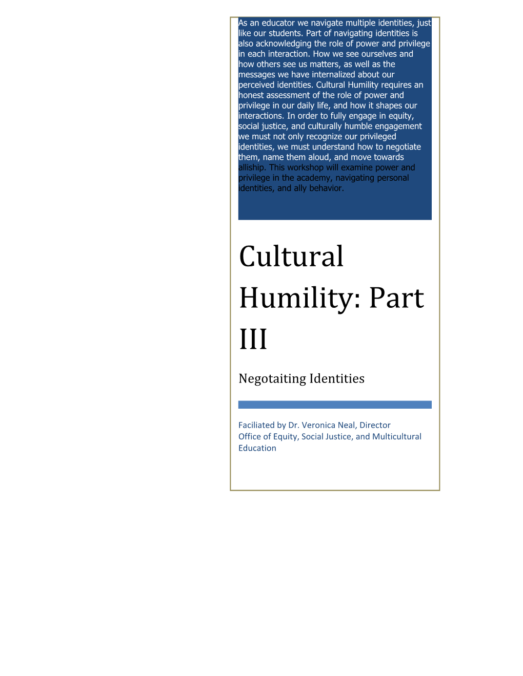 Cultural Humility: Part II