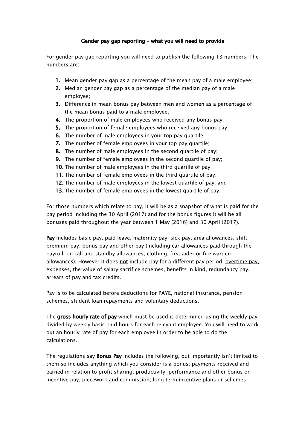 Gender Pay Gap Reporting Explanation Sheet