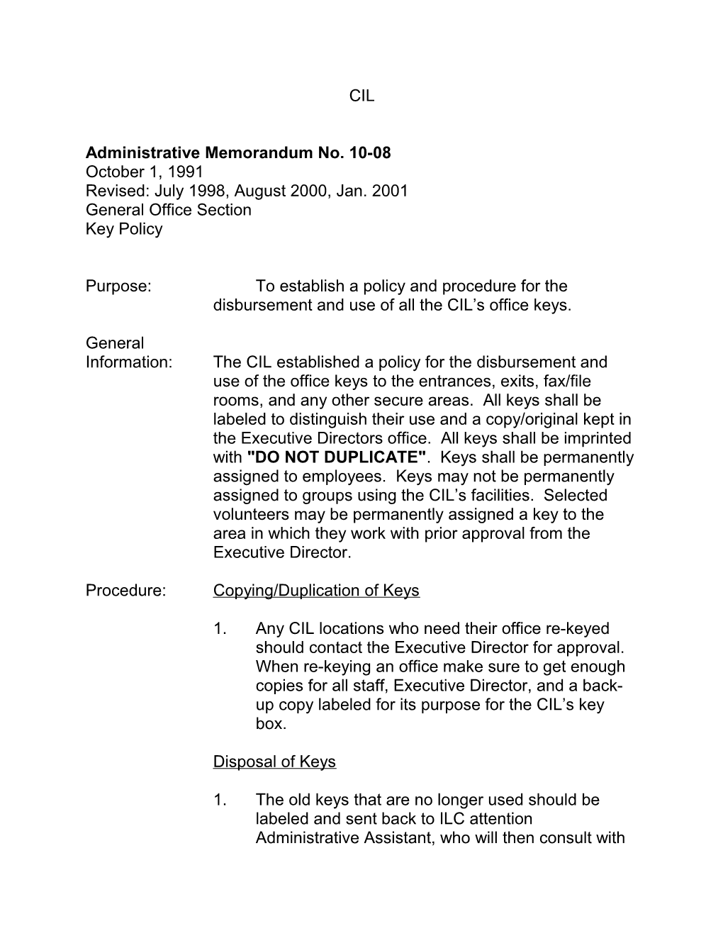 Administrative Memorandum No. 10-08