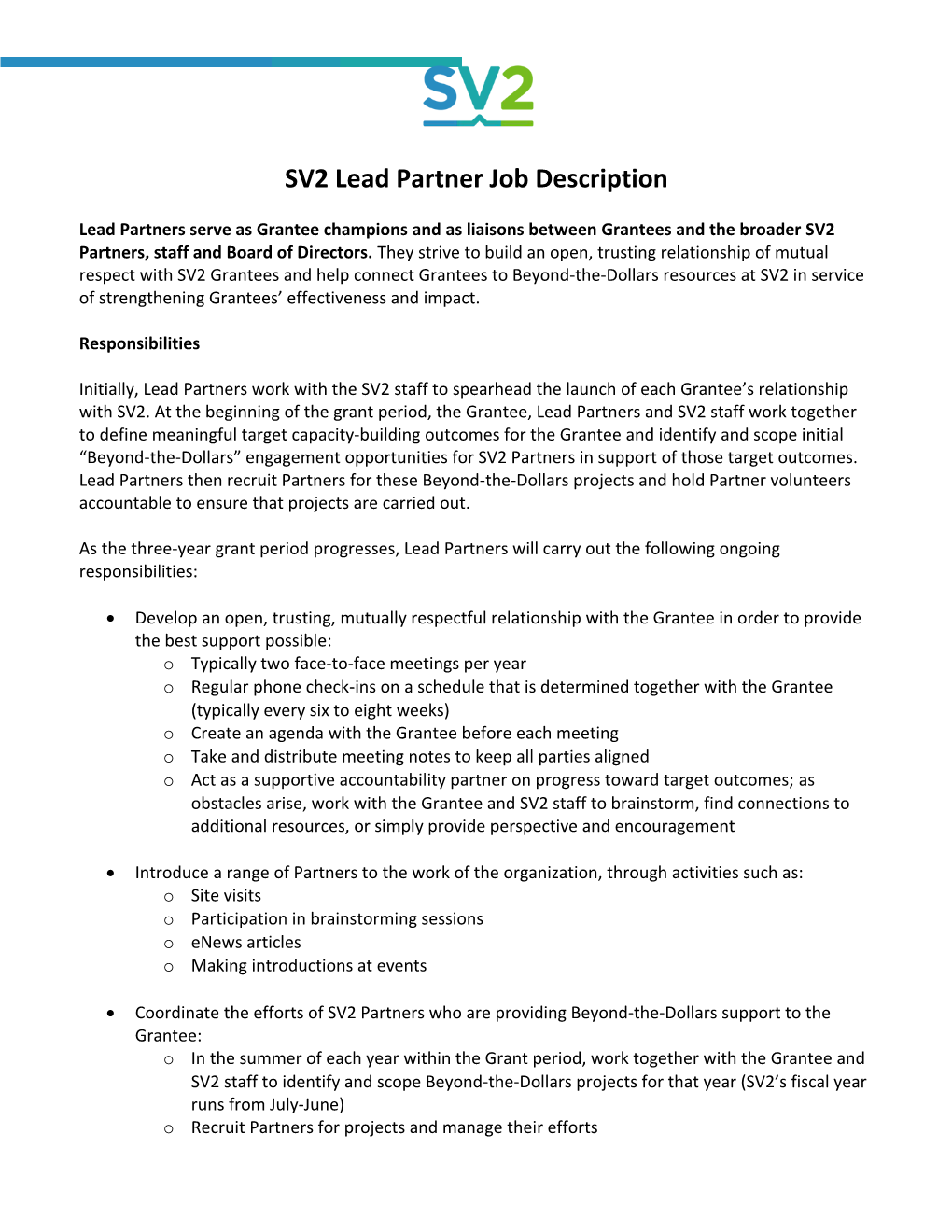 SV2 Lead Partner Job Description