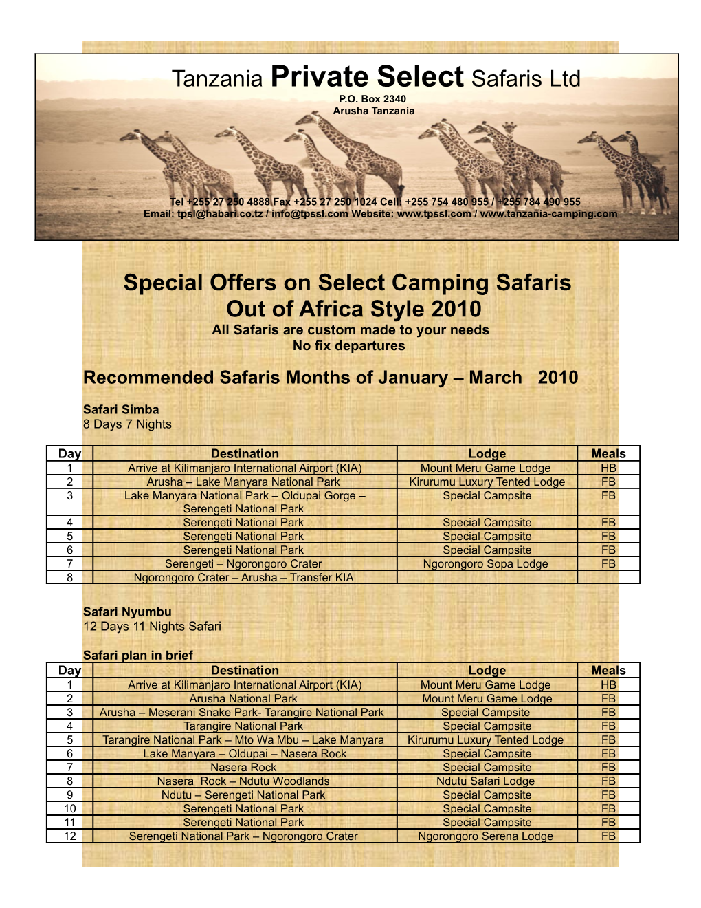 Special Offers on Select Camping Safaris