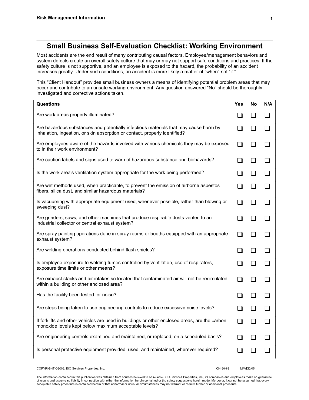 Small Business Self-Evaluation Checklist: Working Environment
