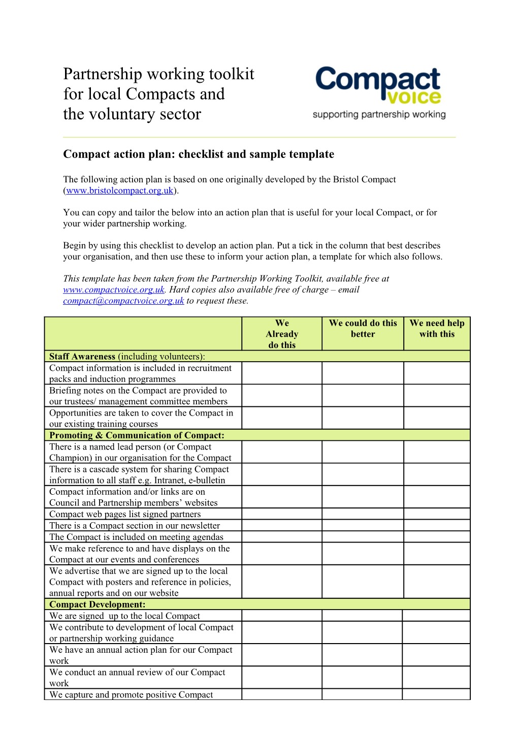 Compact Action Plan: Checklist and Sample Template