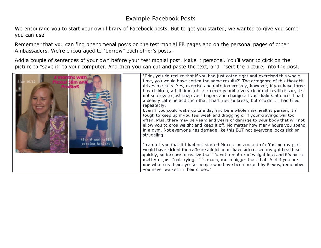 Example Facebook Posts