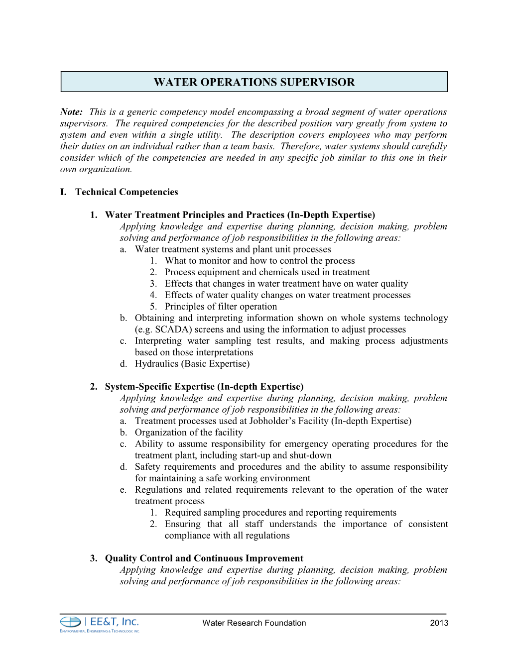 WRF Competency Model: Water Operations Supervisorpage1