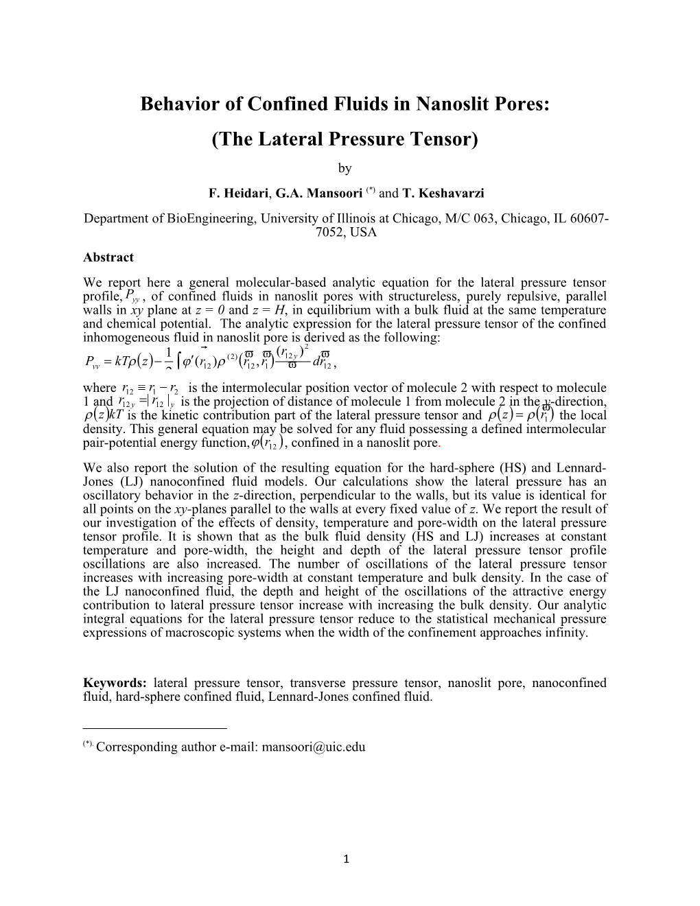 The Lateral Pressure Tensor of Confined Fluids