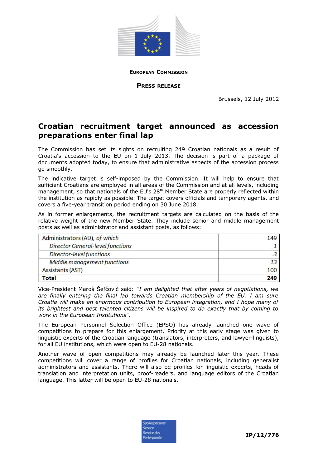 Croatian Recruitment Target Announced As Accession Preparations Enter Final Lap