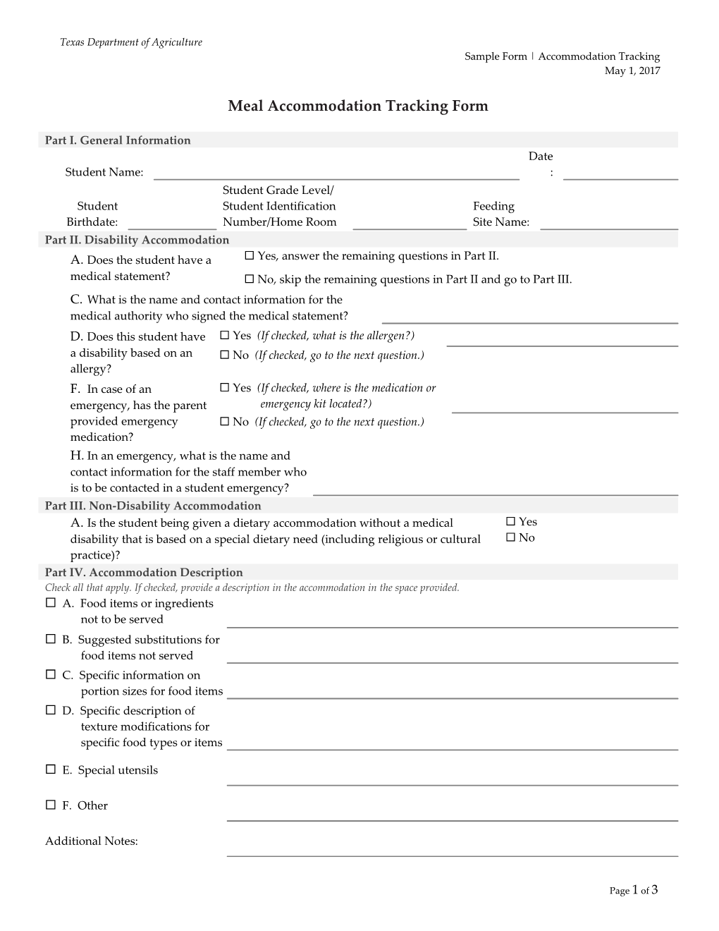 Meal Accommodation Tracking Form