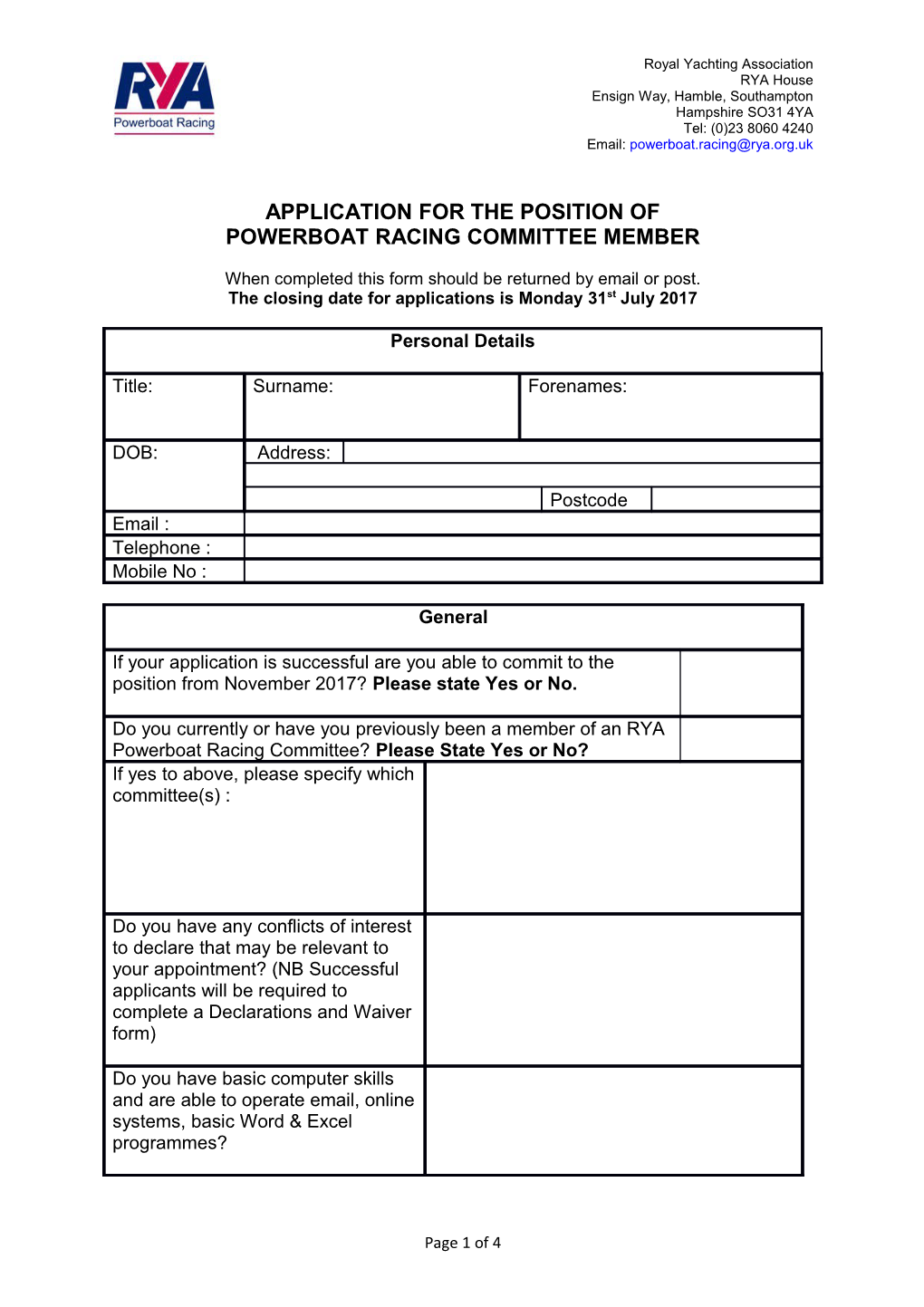 PBRC Member Application Form 2016