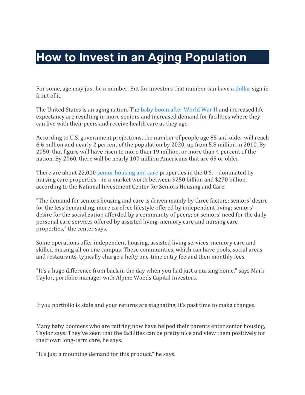 How to Invest in an Aging Population