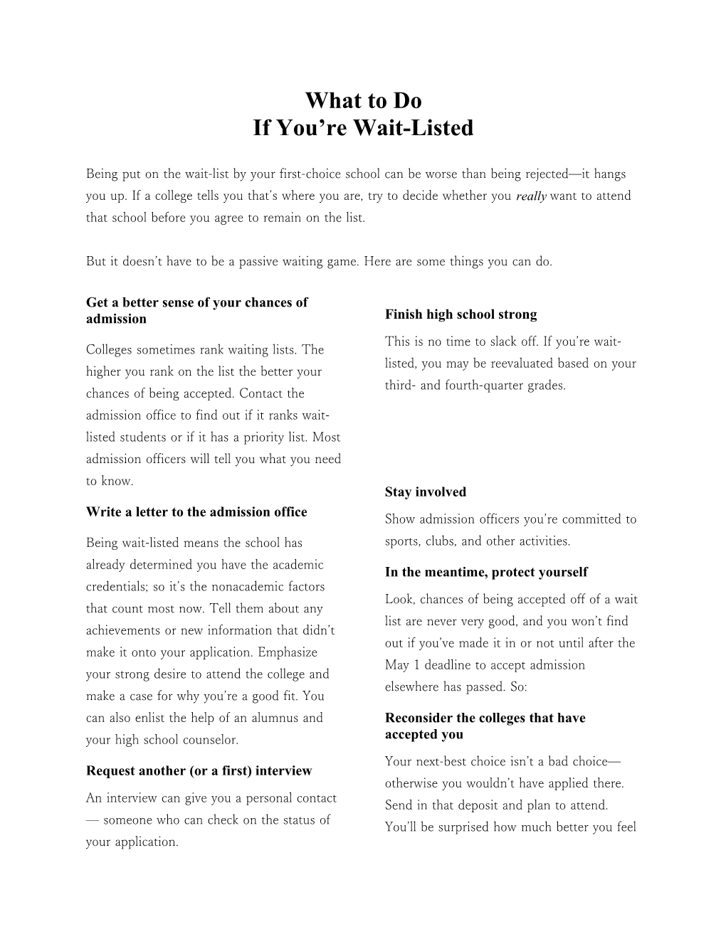 What to Do If You Re Wait-Listed