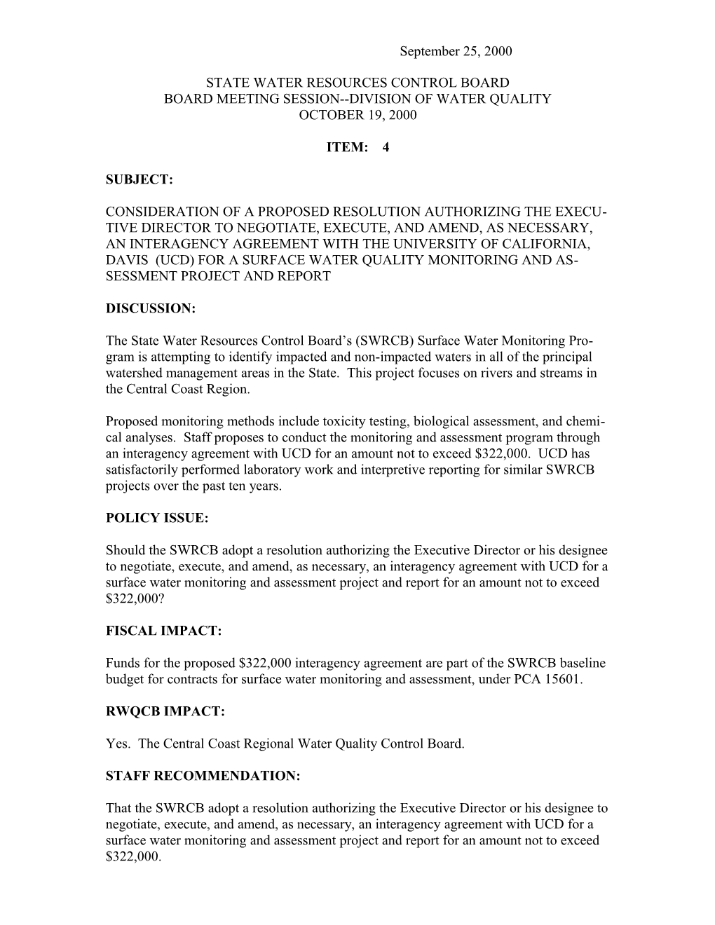 Interagency Agreement U C Davis