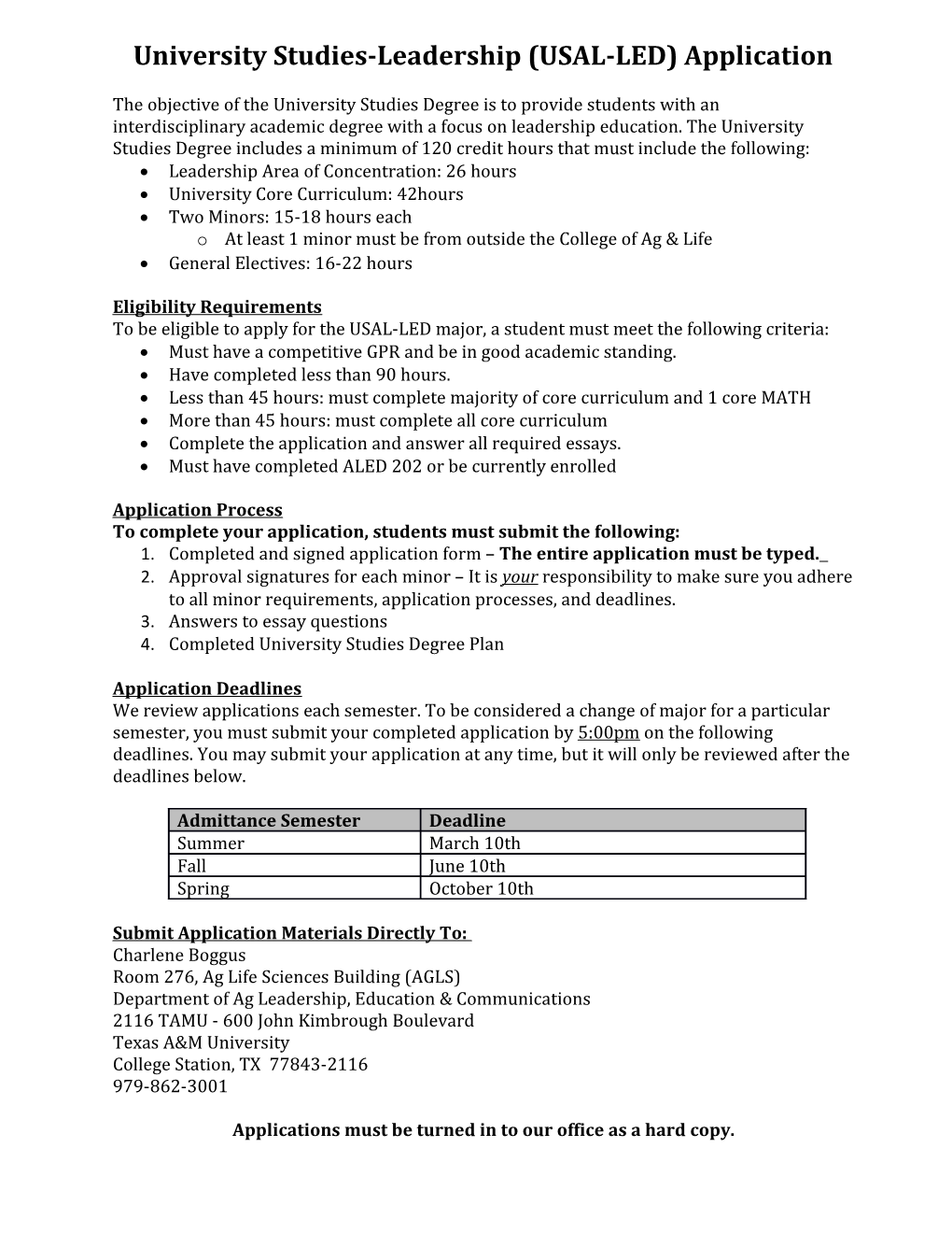 University Studies-Leadership (USAL-LED) Application