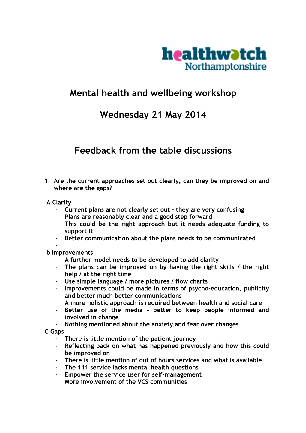 Mental Health and Wellbeing Workshop