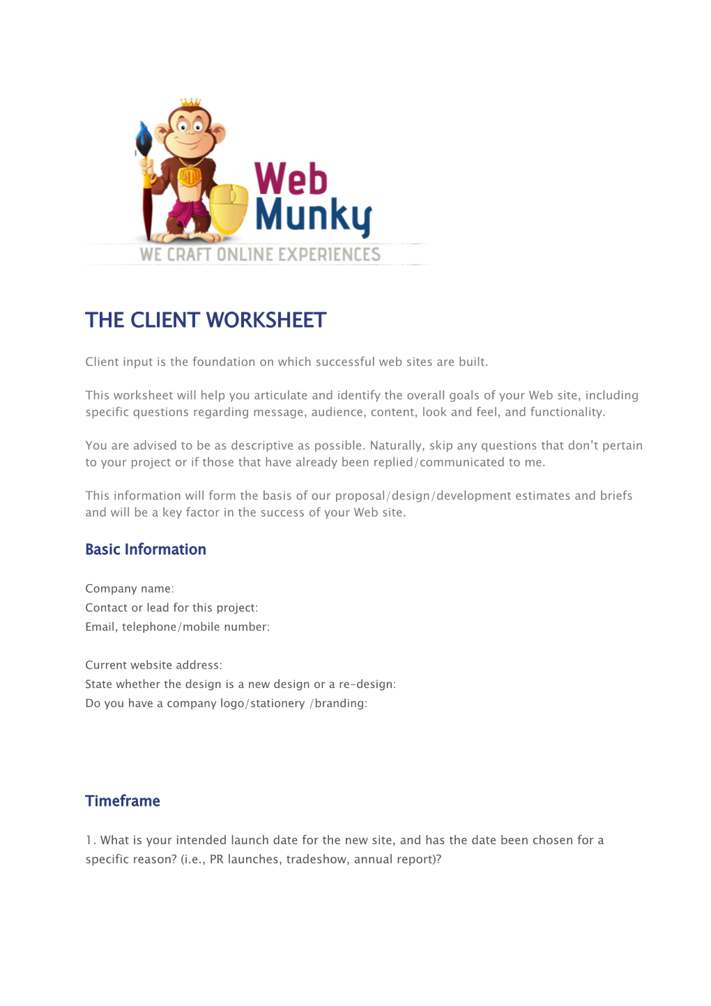 The Client Worksheet