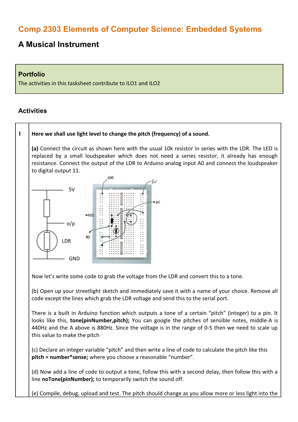 Comp 2303 Elements of Computer Science: Embedded Systems