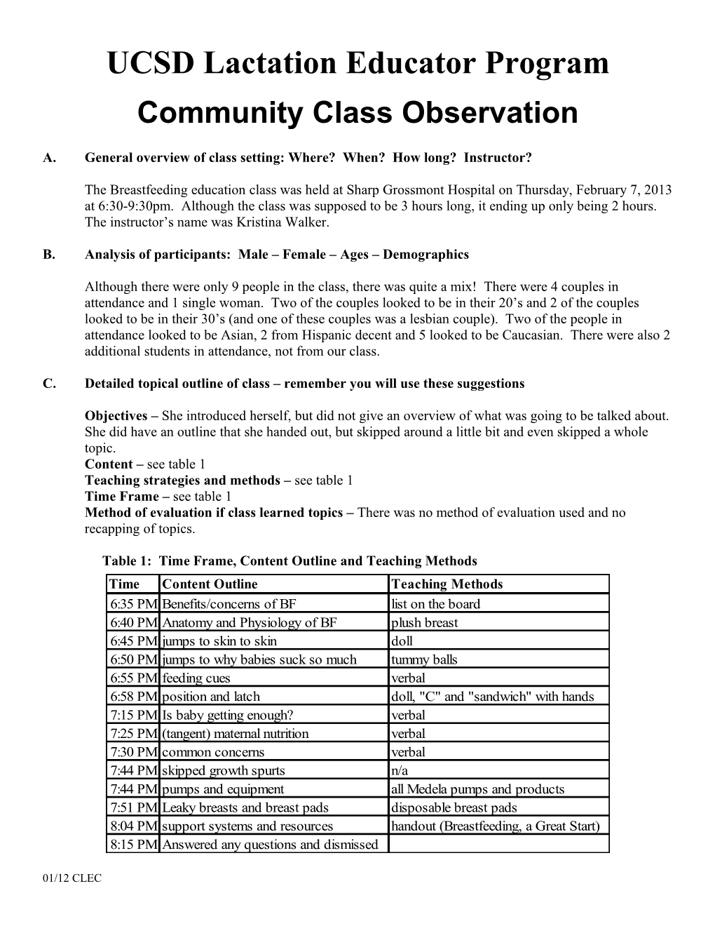 Community Class Observation