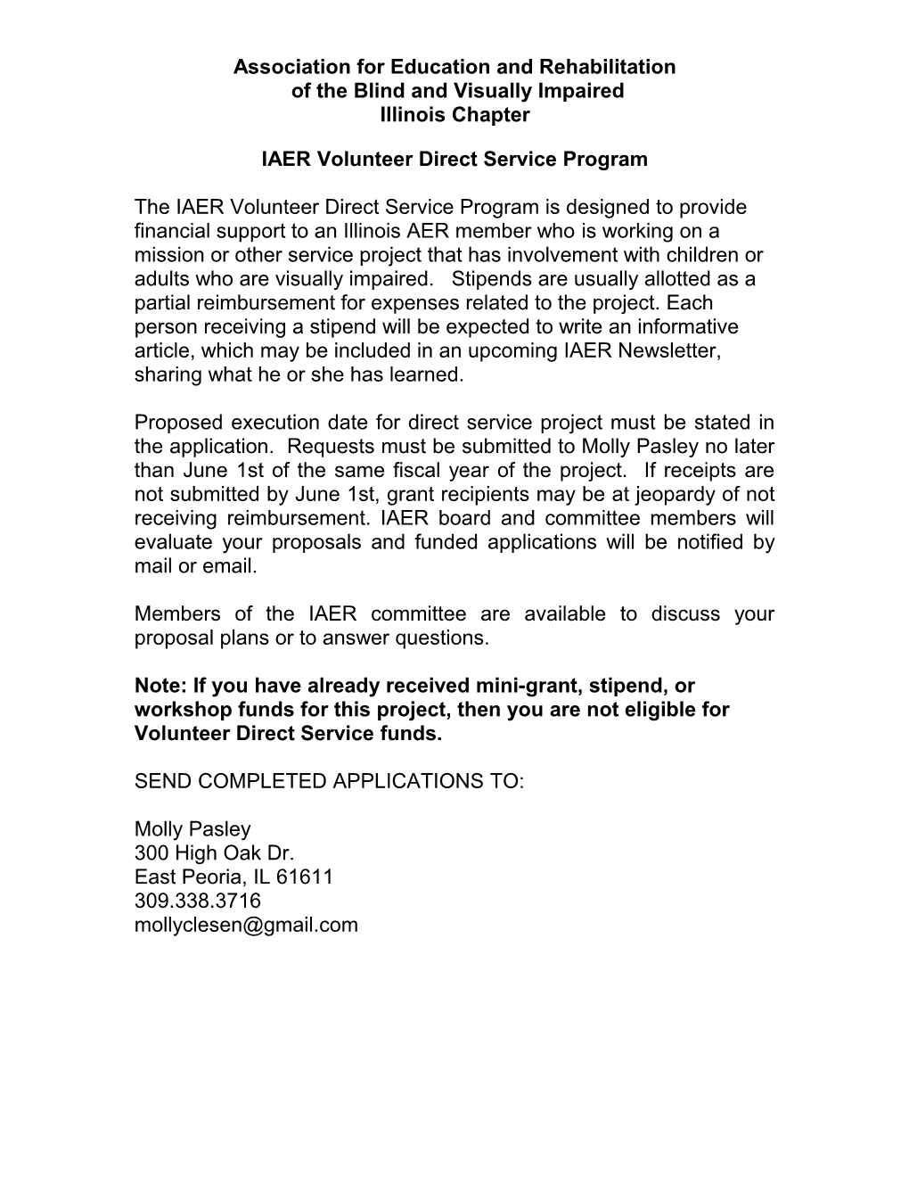 IAER Volunteer Direct Service Program
