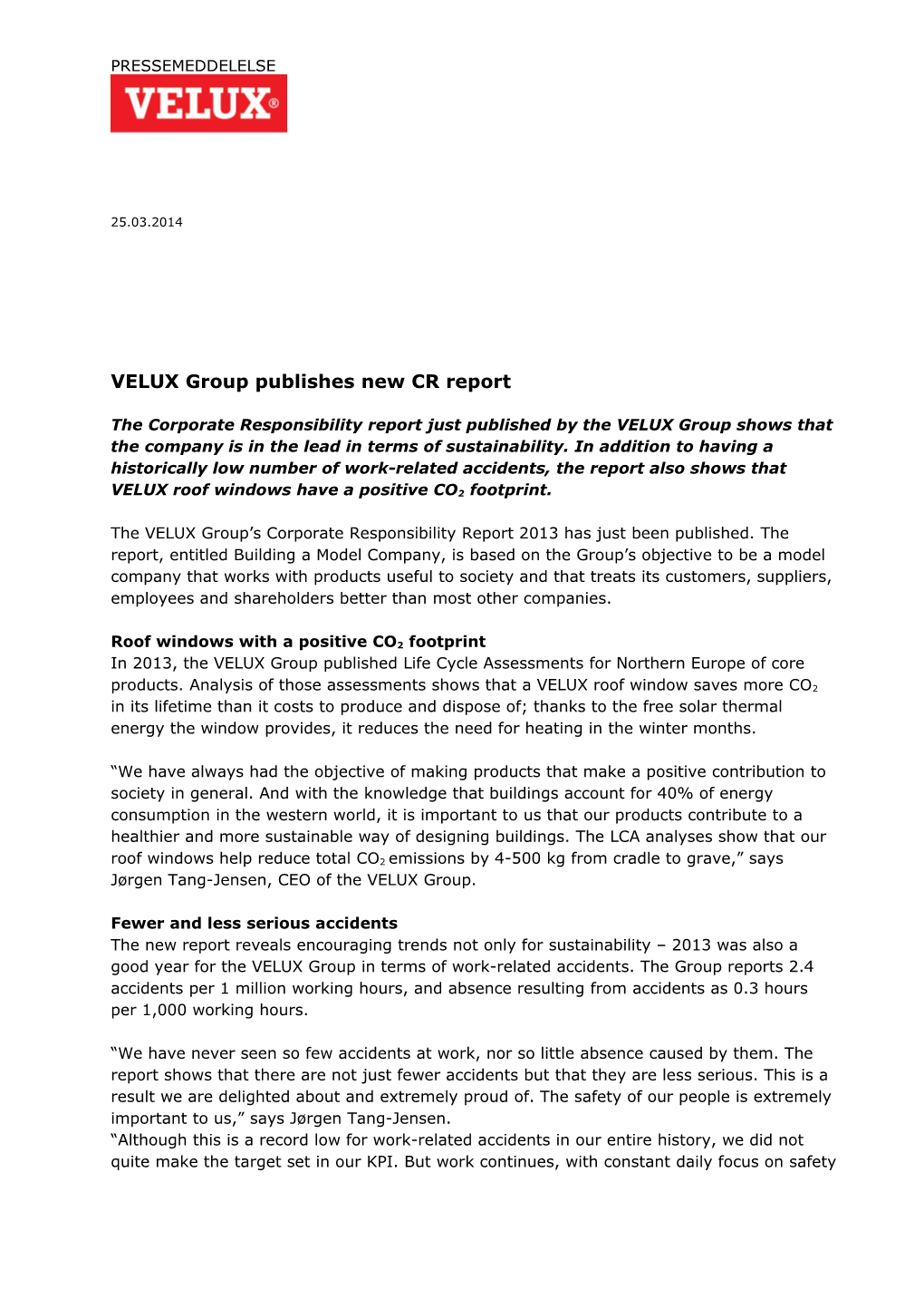 VELUX Group Publishes New CR Report