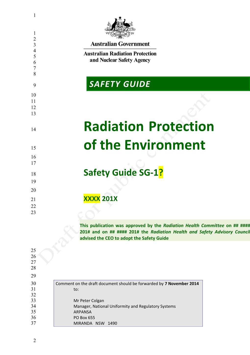 Draft Safety Guide - Radiation Protection of the Environment