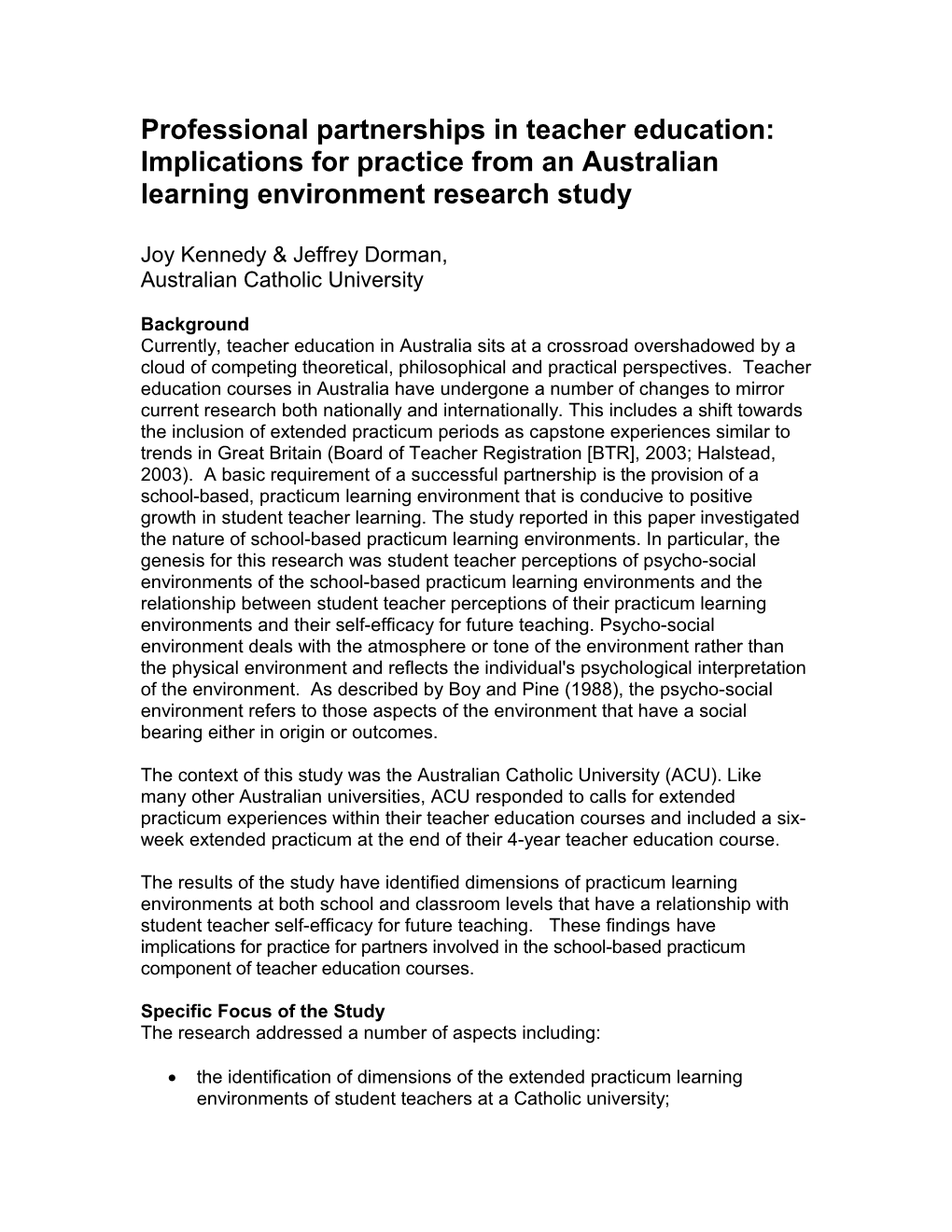 Professional Partnerships in Teacher Education: Implications for Practice from an Australian