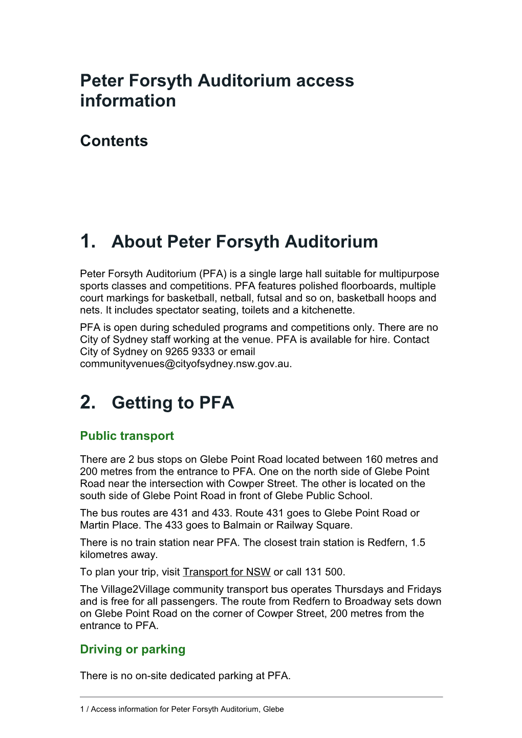 Peter Forsyth Auditorium Access Information