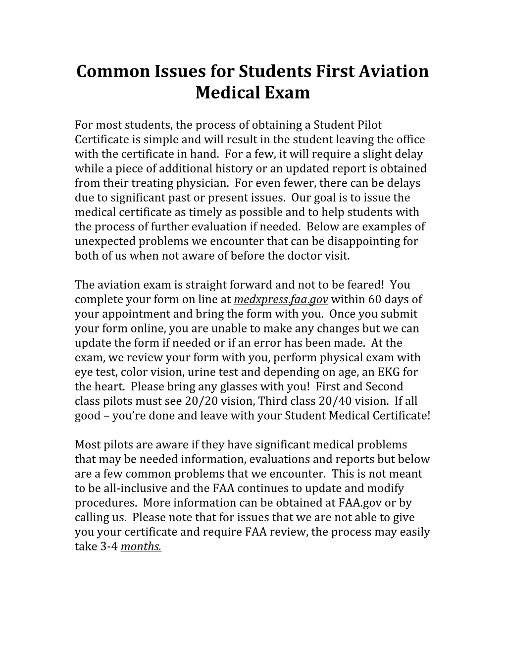 Common Issues for Students First Aviation Medical Exam