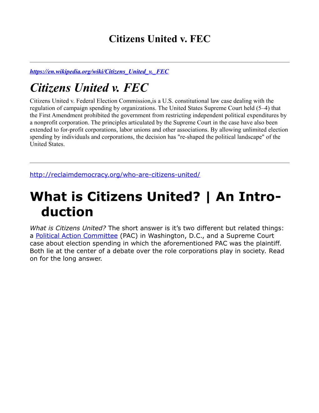 Citizens United V. FEC