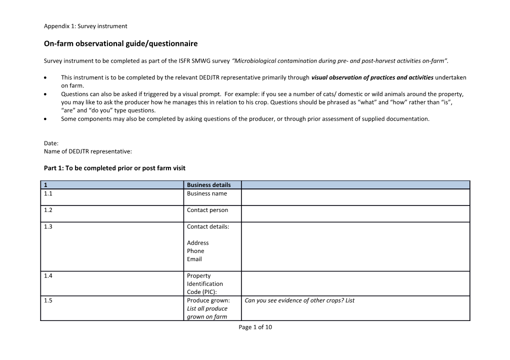 On-Farm Observational Guide/Questionnaire