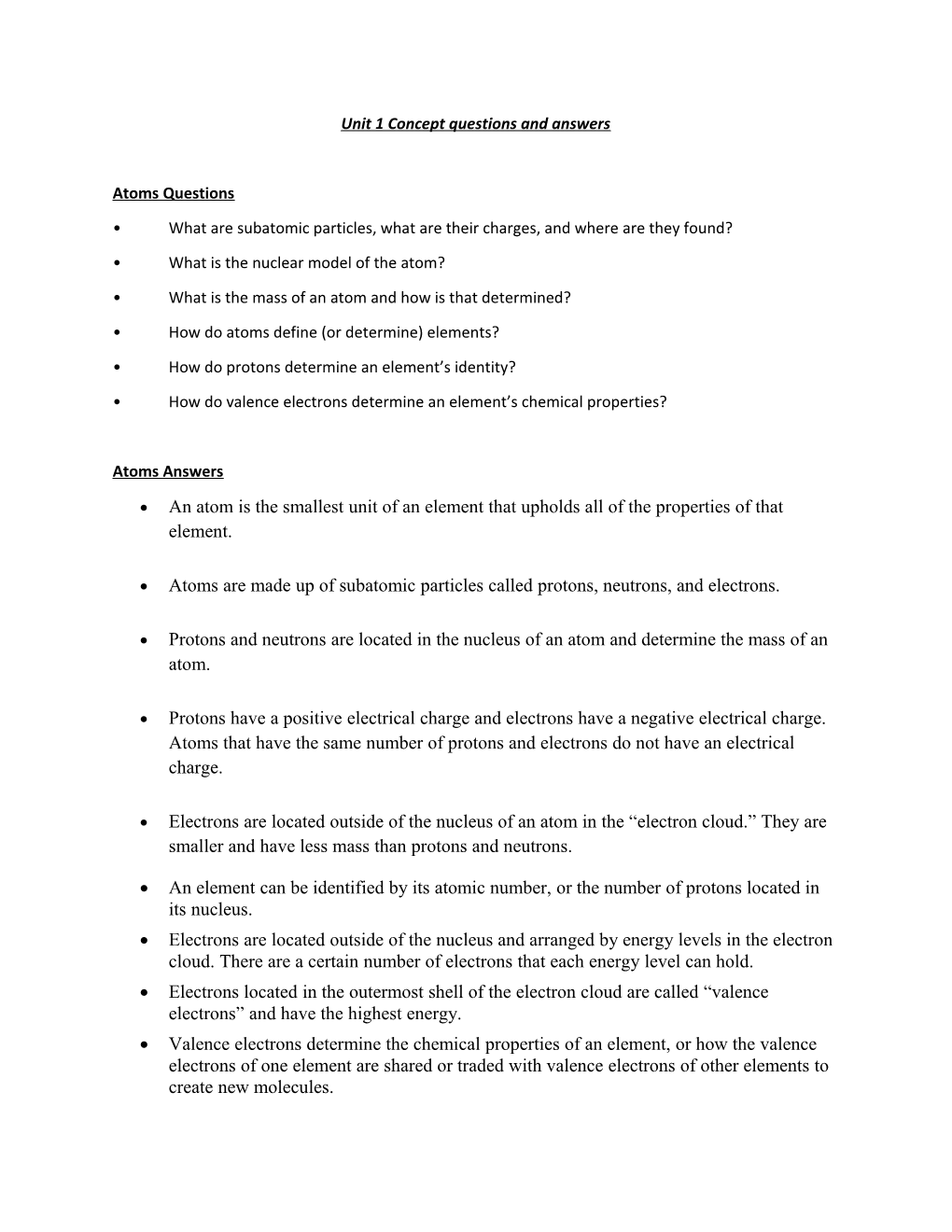 Unit 1 Concept Questions and Answers