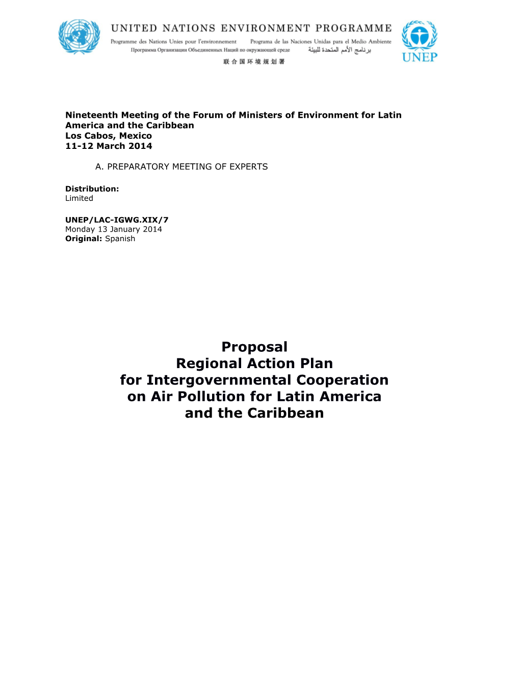 UNEP/LAC-IGWG.XIX/7 Proposal of the Regional Action Plan for Intergovernmental Cooperation