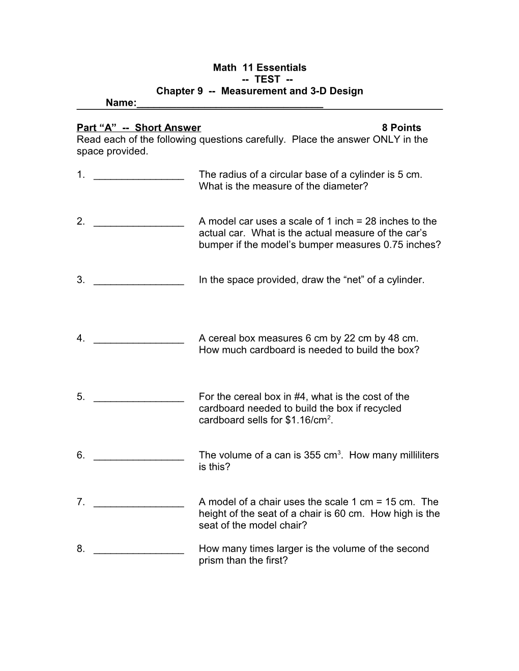 Chapter 9 Measurement and 3-D Design