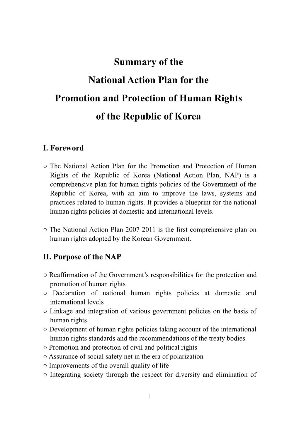 National Action Plan for the Promotion and Protection of Human Rights
