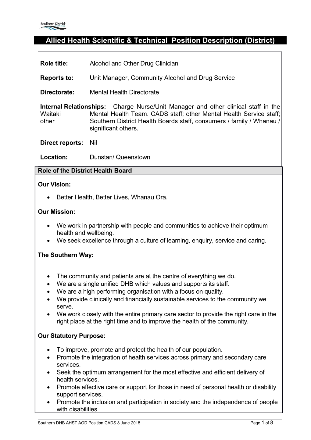 Allied Health Scientific & Technical Position Description(District)