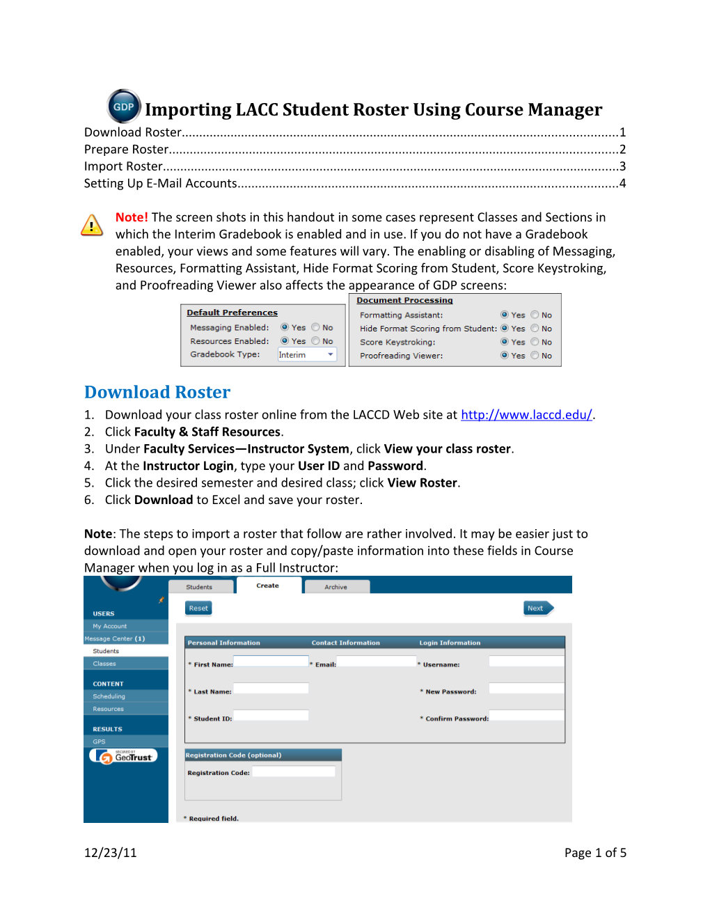 Importing LACC Student Roster Using Course Manager
