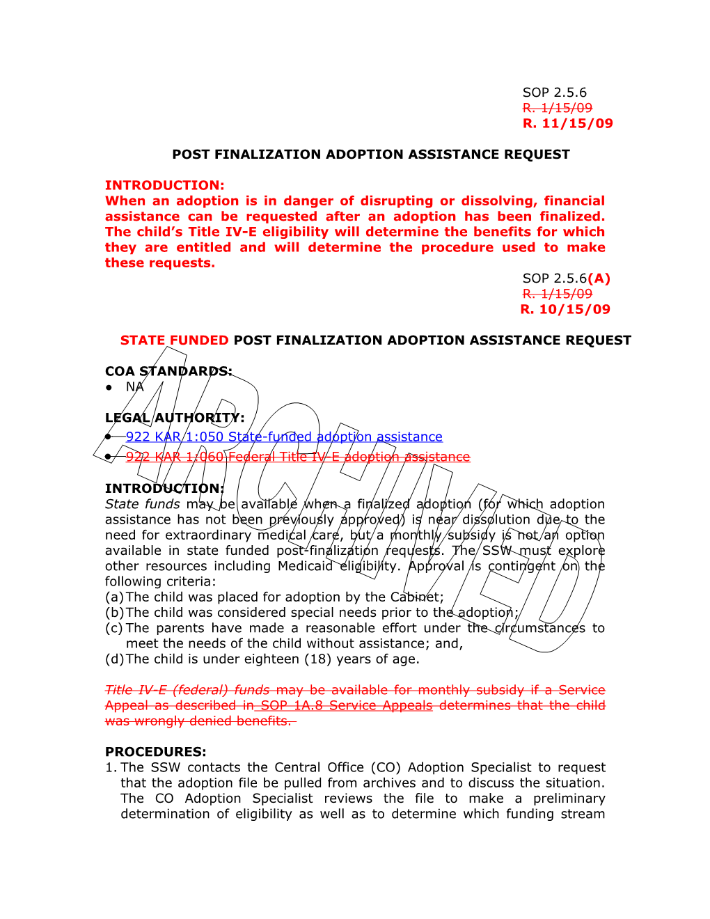 Post Finalization Adoption Assistance Request