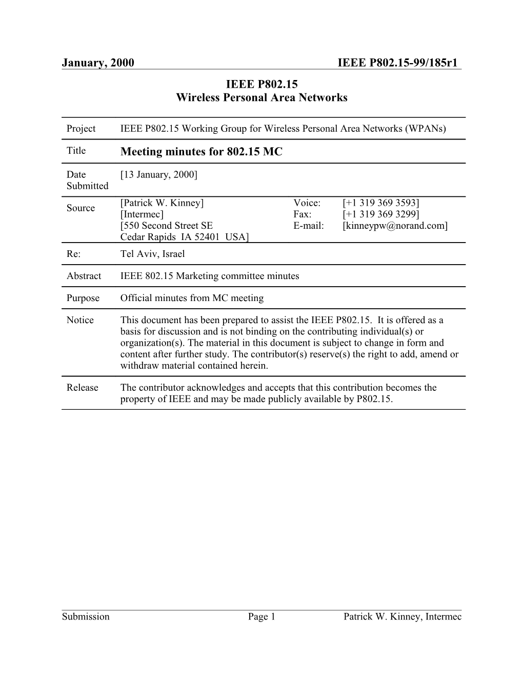 Meeting Minutes for 802.15 MC